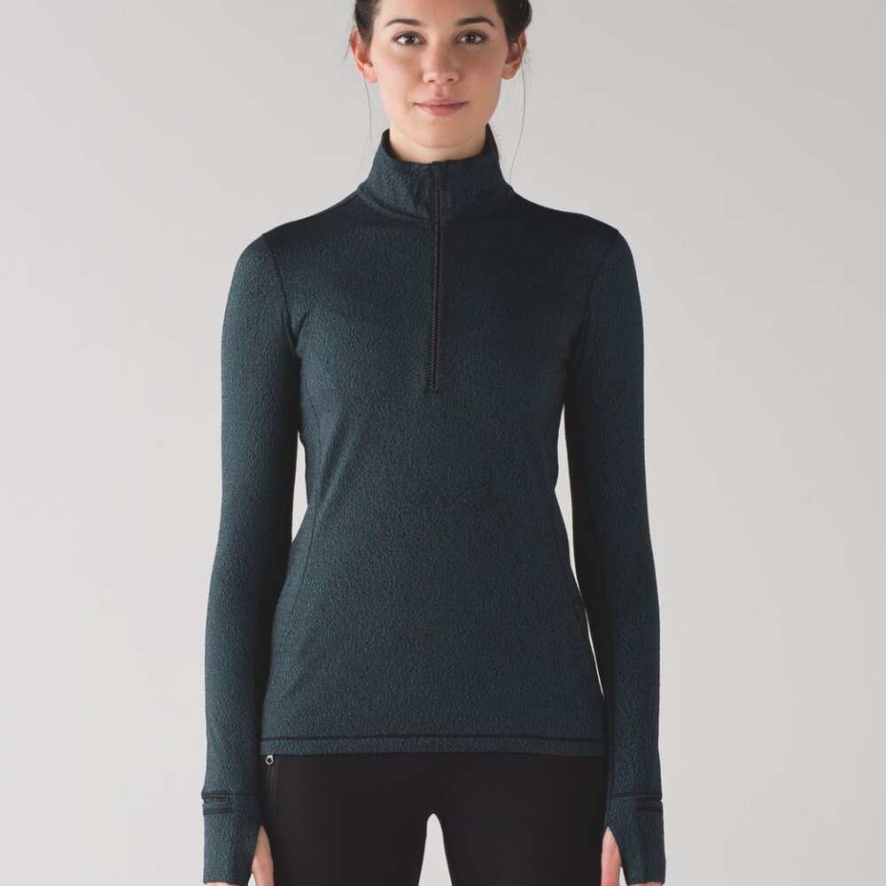 Lululemon Outrun Half Zip Pullover Hand Warmers Rulu Spray Jacquard Blue Sz 8